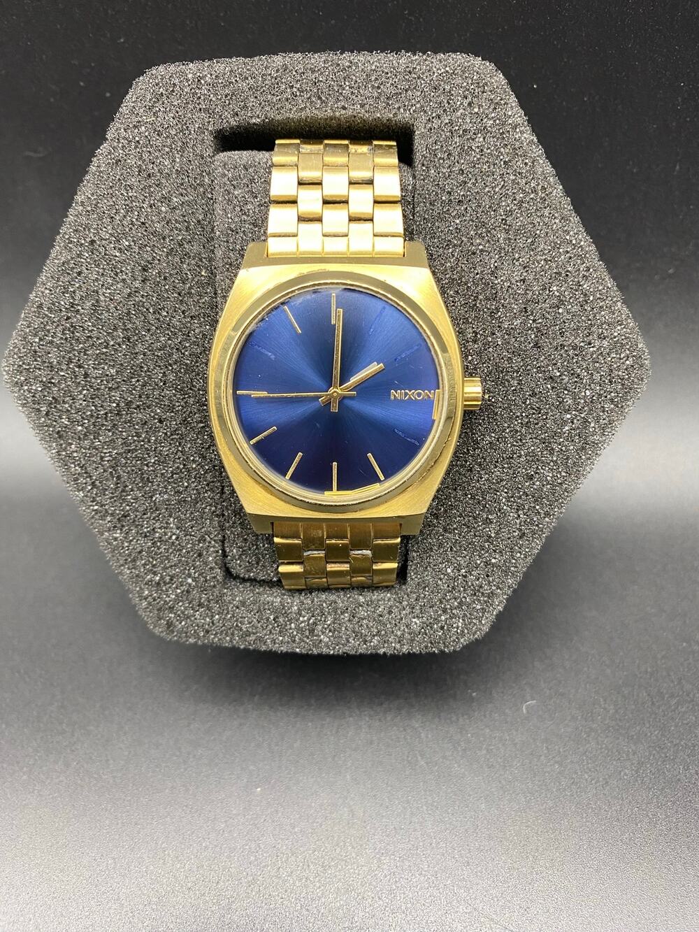 NIXON Time Teller Minimal Watch Blue Dial 37mm Gold Stainless Steel Mesh Band